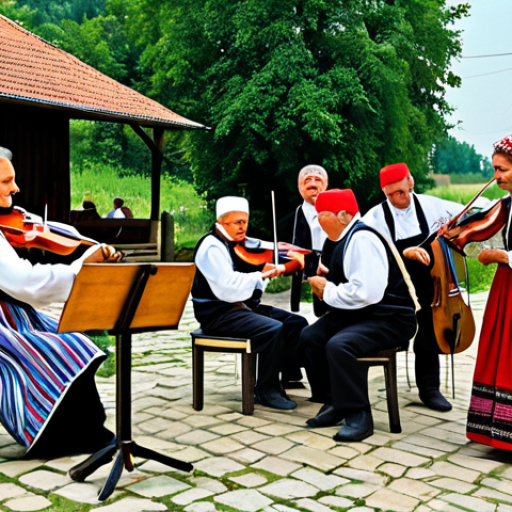 Hungarian Folk Scene**

"A lively scene in a rural Hungarian village, musicians playing traditional instruments like the cimbalom and violin, villagers dancing in modest, colorful clothing, appropriate attire, family-friendly environment, safe for work, perfect anatomy, natural proportions, high-quality photo."

**
