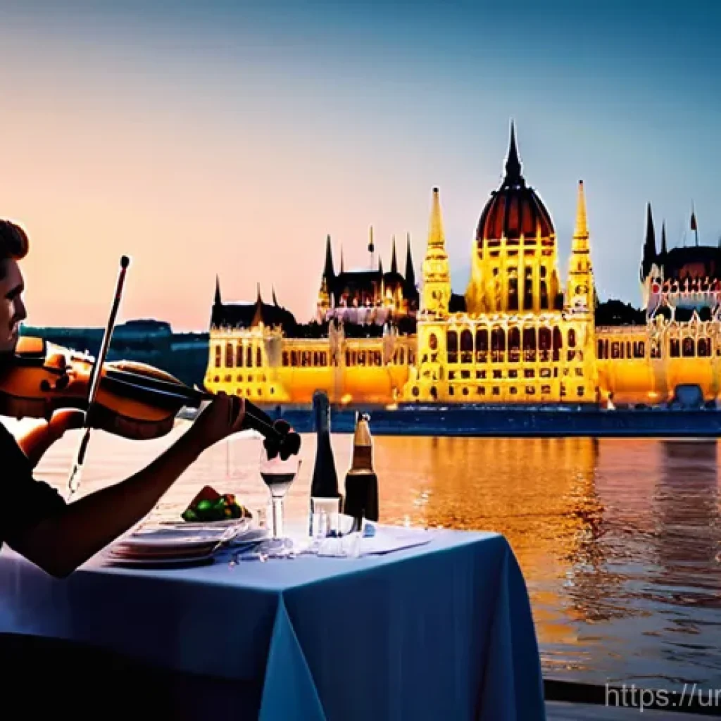 부다페스트 도나우강 크루즈 - **"A picturesque evening dinner cruise on the Danube River in Budapest. A stylish couple, dressed in...