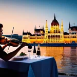 부다페스트 도나우강 크루즈 - **"A picturesque evening dinner cruise on the Danube River in Budapest. A stylish couple, dressed in...