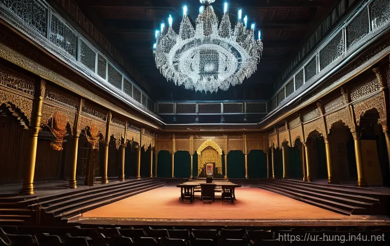 텔레키 팔 정치적 역할 - **Hidden Political Strings:**
A dramatic, low-angle shot depicting a grand, ornate assembly hall...