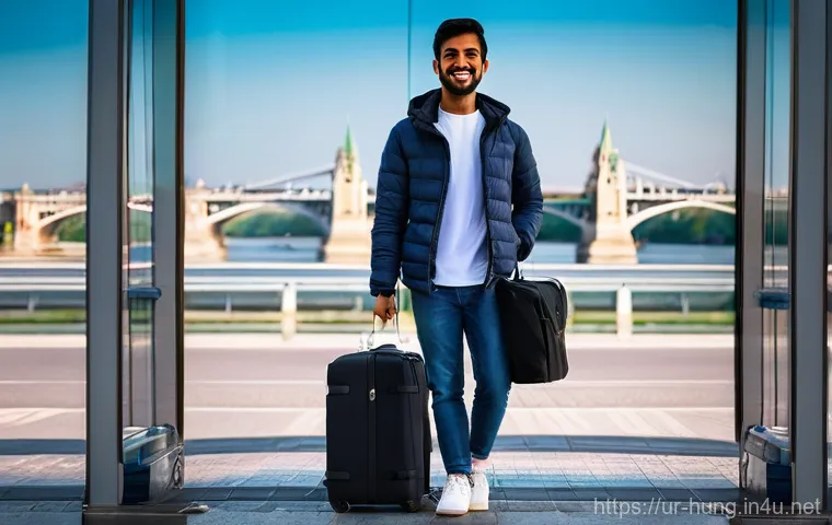 헝가리 직항 항공편 - **Prompt:** A Pakistani man, in his late 20s, with a warm, genuine smile, stands comfortably at the ...