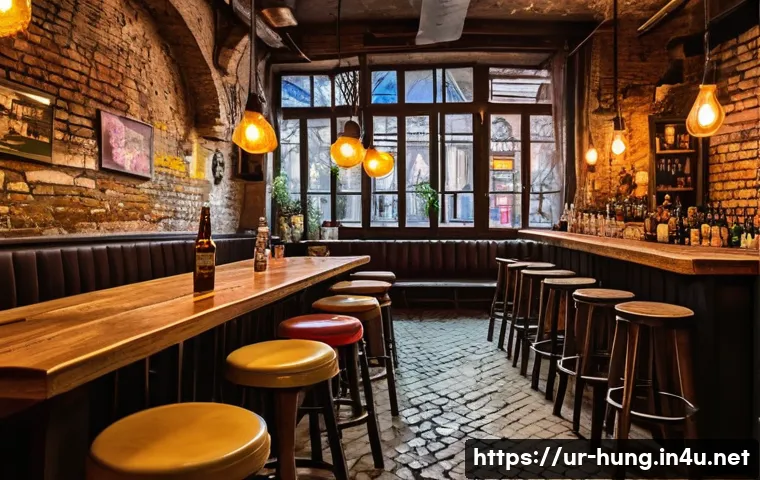 부다페스트 루인 바 추천 - A vibrant interior scene of Szimpla Kert, Budapest’s iconic ruin bar, showcasing a lively, friendly ...