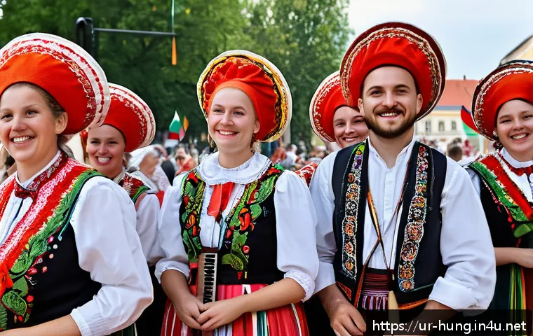 헝가리 민족성 - A vibrant traditional Hungarian festival scene during Saint Stephen’s Day, showcasing people dressed...